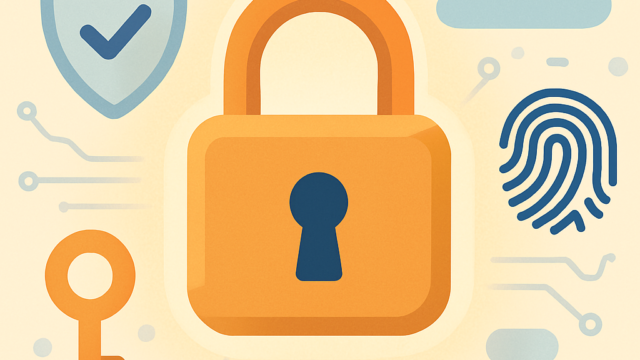 Illustration of a padlock with security symbols in a digital-themed background.