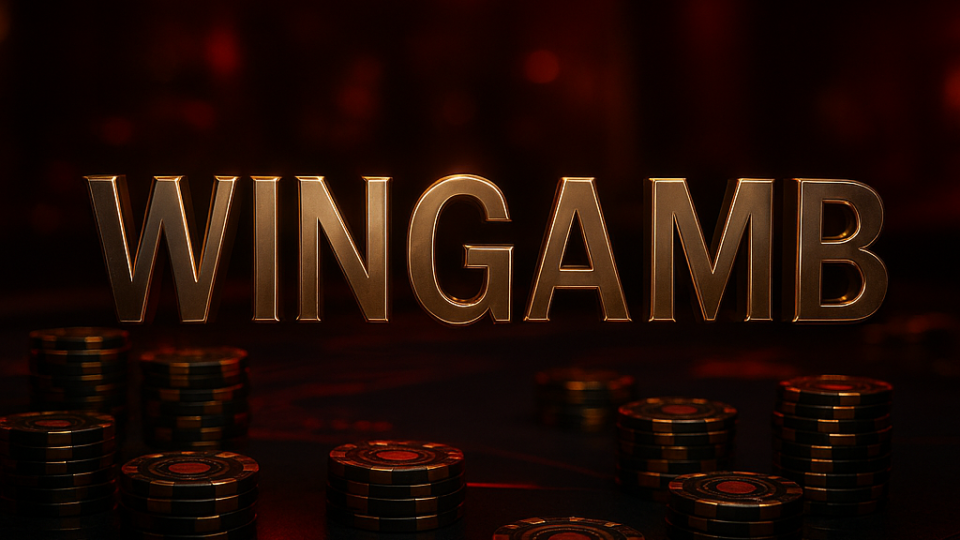 Lüks bir casinoda WINGAMB yazısı ve zarif casino bonusu detayları ile kırmızı-siyah atmosfer