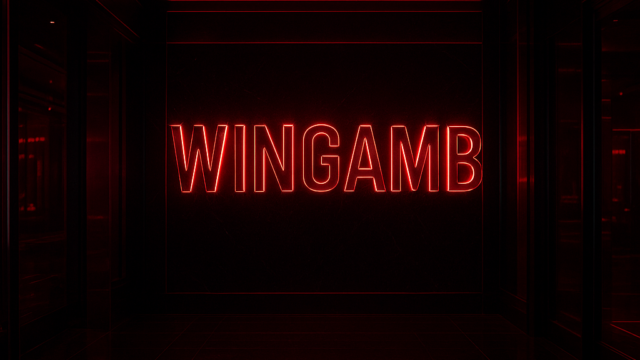 Wingamb illuminated letters at a luxury casino entrance with red and black tones